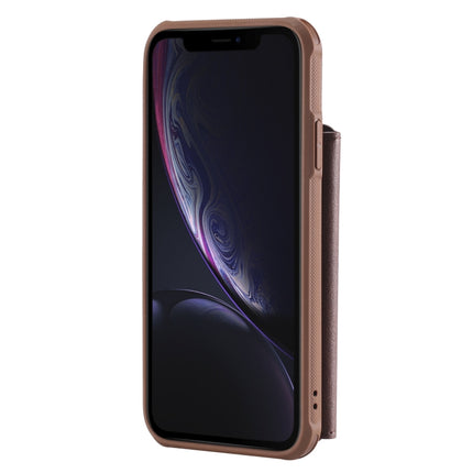 For iPhone XR Zipper Shockproof Protective Case with Card Slots & Bracket & Photo Holder & Wallet Function(Coffee)-garmade.com