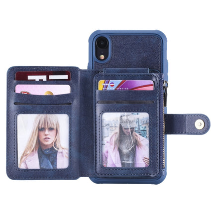 For iPhone XR Zipper Shockproof Protective Case with Card Slots & Bracket & Photo Holder & Wallet Function(Blue)-garmade.com