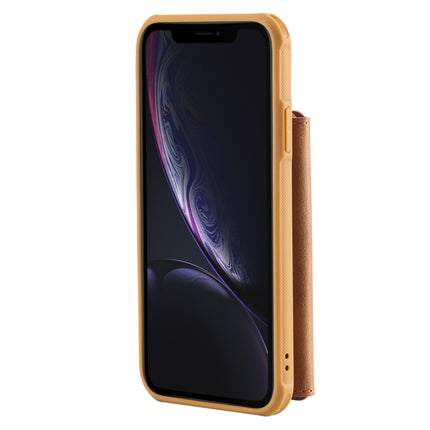 For iPhone XR Zipper Shockproof Protective Case with Card Slots & Bracket & Photo Holder & Wallet Function(Brown)-garmade.com