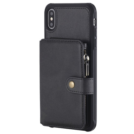 For iPhone XS Max Zipper Shockproof Protective Case with Card Slots & Bracket & Photo Holder & Wallet Function(Black)-garmade.com