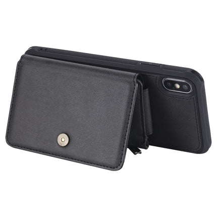 For iPhone XS Max Zipper Shockproof Protective Case with Card Slots & Bracket & Photo Holder & Wallet Function(Black)-garmade.com