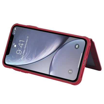 For iPhone XS Max Zipper Shockproof Protective Case with Card Slots & Bracket & Photo Holder & Wallet Function(Red)-garmade.com