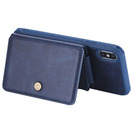 For iPhone XS Max Zipper Shockproof Protective Case with Card Slots & Bracket & Photo Holder & Wallet Function(Blue)-garmade.com