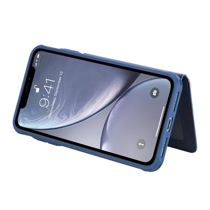 For iPhone XS Max Zipper Shockproof Protective Case with Card Slots & Bracket & Photo Holder & Wallet Function(Blue)-garmade.com