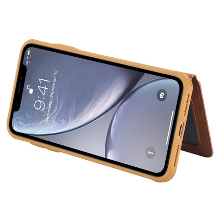 For iPhone XS Max Zipper Shockproof Protective Case with Card Slots & Bracket & Photo Holder & Wallet Function(Brown)-garmade.com