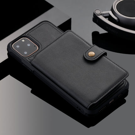 For iPhone 11 Pro Max Zipper Shockproof Protective Case with Card Slots & Bracket & Photo Holder & Wallet Function(Black)-garmade.com