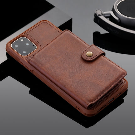 For iPhone 11 Pro Max Zipper Shockproof Protective Case with Card Slots & Bracket & Photo Holder & Wallet Function(Coffee)-garmade.com