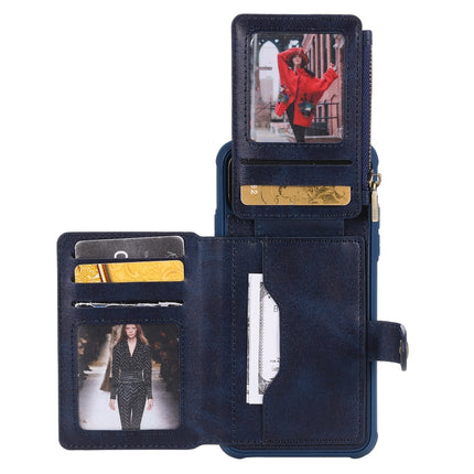 For iPhone 11 Pro Max Zipper Shockproof Protective Case with Card Slots & Bracket & Photo Holder & Wallet Function(Blue)-garmade.com