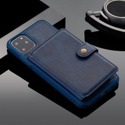 For iPhone 11 Pro Max Zipper Shockproof Protective Case with Card Slots & Bracket & Photo Holder & Wallet Function(Blue)-garmade.com