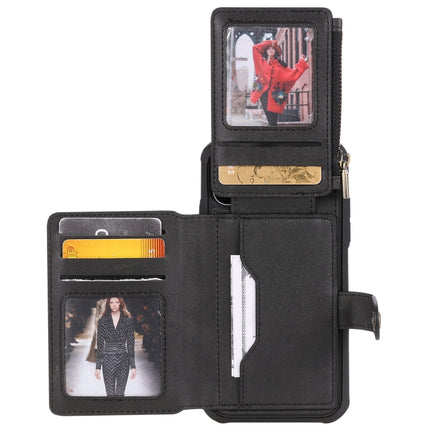 For iPhone 11 Zipper Shockproof Protective Case with Card Slots & Bracket & Photo Holder & Wallet Function(Black)-garmade.com