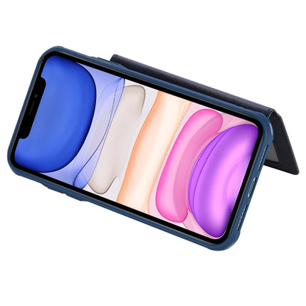 For iPhone 11 Zipper Shockproof Protective Case with Card Slots & Bracket & Photo Holder & Wallet Function(Blue)-garmade.com