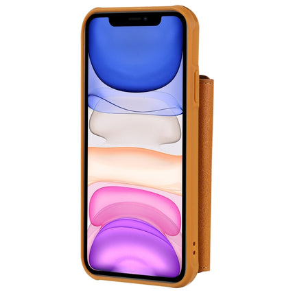 For iPhone 11 Zipper Shockproof Protective Case with Card Slots & Bracket & Photo Holder & Wallet Function(Brown)-garmade.com