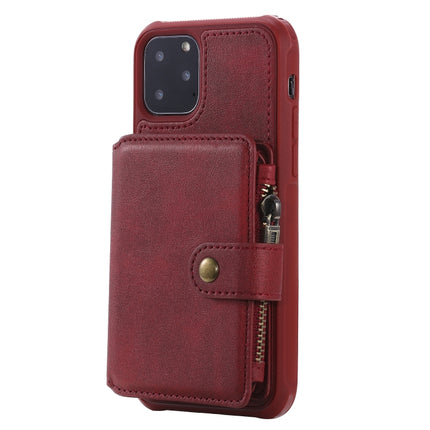 For iPhone 11 Pro Zipper Shockproof Protective Case with Card Slots & Bracket & Photo Holder & Wallet Function(Red)-garmade.com