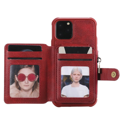 For iPhone 11 Pro Zipper Shockproof Protective Case with Card Slots & Bracket & Photo Holder & Wallet Function(Red)-garmade.com