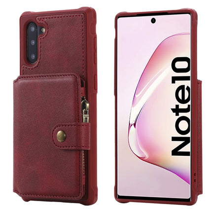 For Galaxy Note 10 Zipper Shockproof Protective Case with Card Slots & Bracket & Photo Holder & Wallet Function(Red)-garmade.com