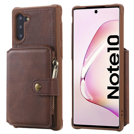 For Galaxy Note 10 Zipper Shockproof Protective Case with Card Slots & Bracket & Photo Holder & Wallet Function(Coffee)-garmade.com