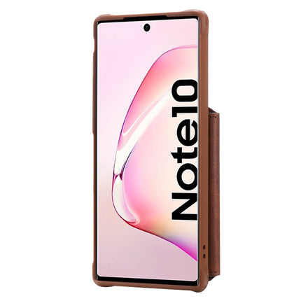 For Galaxy Note 10 Zipper Shockproof Protective Case with Card Slots & Bracket & Photo Holder & Wallet Function(Coffee)-garmade.com