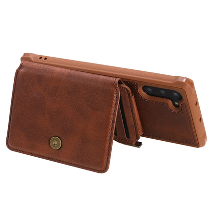 For Galaxy Note 10 Zipper Shockproof Protective Case with Card Slots & Bracket & Photo Holder & Wallet Function(Coffee)-garmade.com