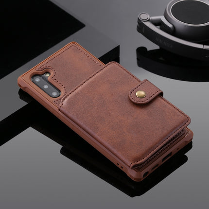 For Galaxy Note 10 Zipper Shockproof Protective Case with Card Slots & Bracket & Photo Holder & Wallet Function(Coffee)-garmade.com