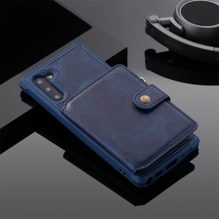 For Galaxy Note 10 Zipper Shockproof Protective Case with Card Slots & Bracket & Photo Holder & Wallet Function(Blue)-garmade.com