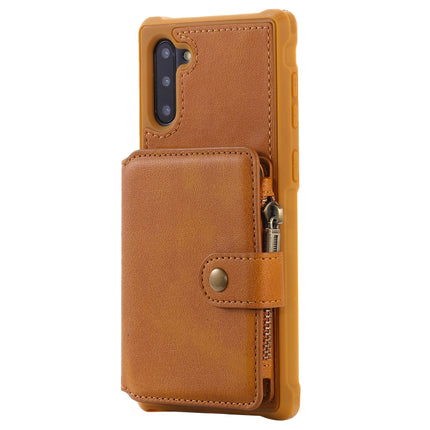 For Galaxy Note 10 Zipper Shockproof Protective Case with Card Slots & Bracket & Photo Holder & Wallet Function(Brown)-garmade.com