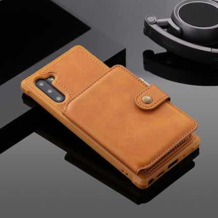 For Galaxy Note 10 Zipper Shockproof Protective Case with Card Slots & Bracket & Photo Holder & Wallet Function(Brown)-garmade.com