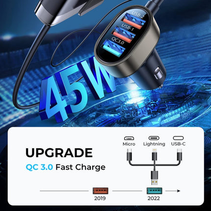 JOYROOM CL03 PRO 45W 5-ports USB Car Charging with Extended HUB(Black)-garmade.com