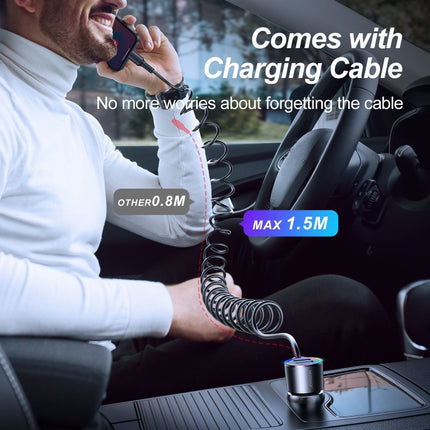 JOYROOM JR-CL25 3.4A 3-in-1 Car Charger with Coiled 8 Pin Cable(Black)-garmade.com