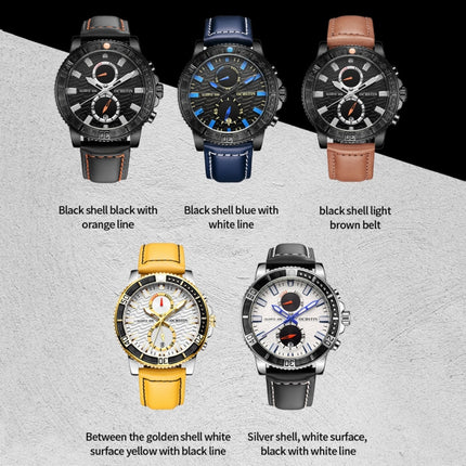 Ochstin 6045A Multifunctional Quartz Luminous Genuine Leather Men Watch(Silver+Black)-garmade.com