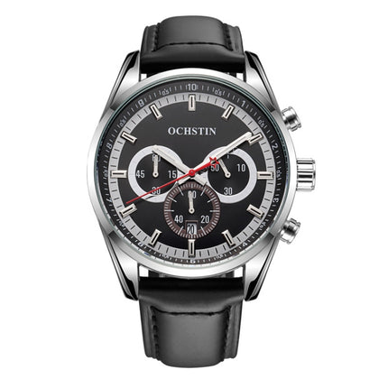 Ochstin 6046A Business Style Quartz Men Leather Watch(Silver+Black)-garmade.com