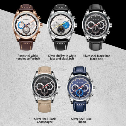 Ochstin 6046A Business Style Quartz Men Leather Watch(Silver+Champagne)-garmade.com