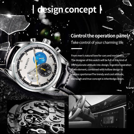 Ochstin 6046A Business Style Quartz Men Leather Watch(Silver+Blue)-garmade.com