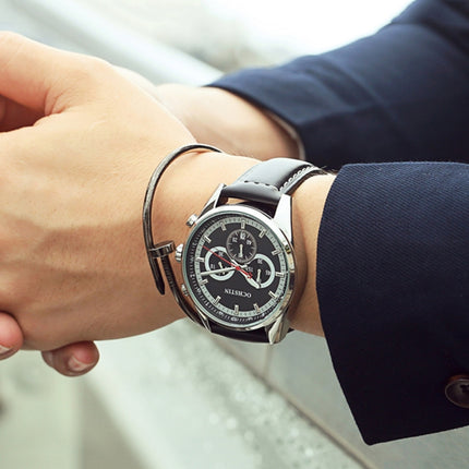 Ochstin 6046A Business Style Quartz Men Leather Watch(Silver+Black)-garmade.com