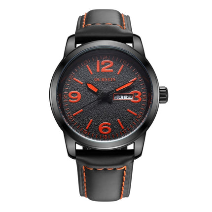 Ochstin 6047B Business Style Quartz Men Leather Watch(Black+Orange Black)-garmade.com