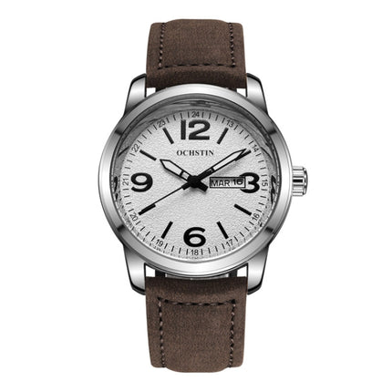 Ochstin 6047B Business Style Quartz Men Leather Watch(Silver+Brown)-garmade.com