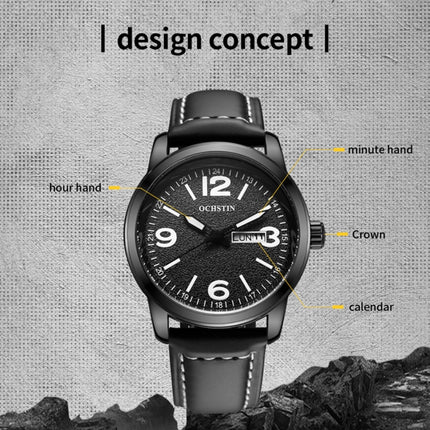 Ochstin 6047B Business Style Quartz Men Leather Watch(Black+Black)-garmade.com
