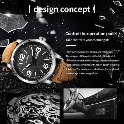 Ochstin 6047B Business Style Quartz Men Leather Watch(Silver+Blue)-garmade.com