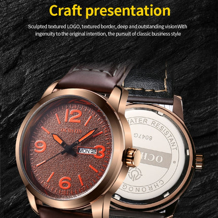 Ochstin 6047B Business Style Quartz Men Leather Watch(Silver+Brown)-garmade.com