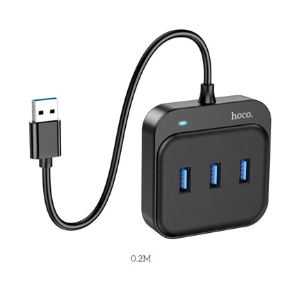 hoco HB31 Easy 4 in 1 USB to USB3.0x4 Converter, Cable Length:0.2m(Black)-garmade.com