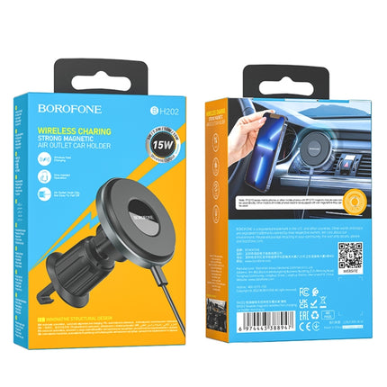 Borofone BH202 Seaside Magnetic Wireless Fast Charging Car Holder(Metal Grey)-garmade.com