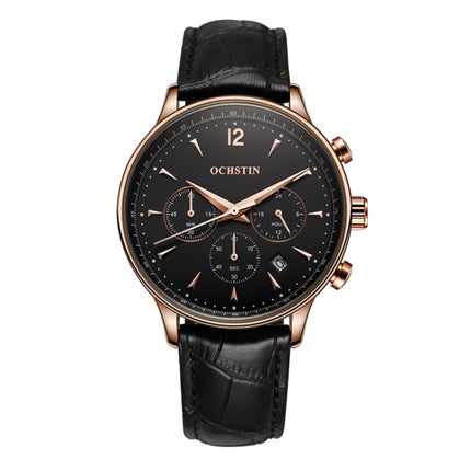 Ochstin 6050A Multifunctional Quartz Men Leather Watch(Rose Gold+Black)-garmade.com