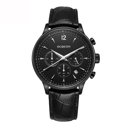 Ochstin 6050A Multifunctional Quartz Men Leather Watch(Black)-garmade.com