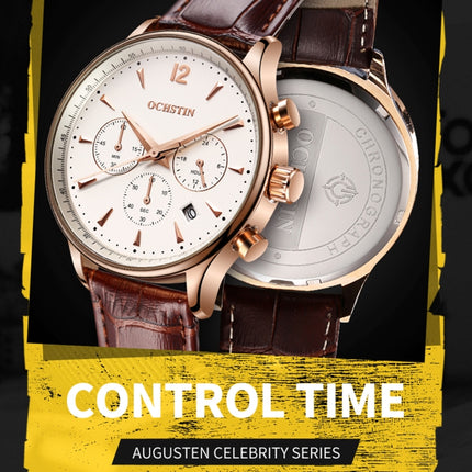 Ochstin 6050A Multifunctional Quartz Men Leather Watch(Coffee+Coffee)-garmade.com