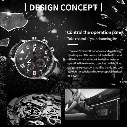 Ochstin 6050B Multifunctional Quartz Men Leather Watch(Silver+Black)-garmade.com