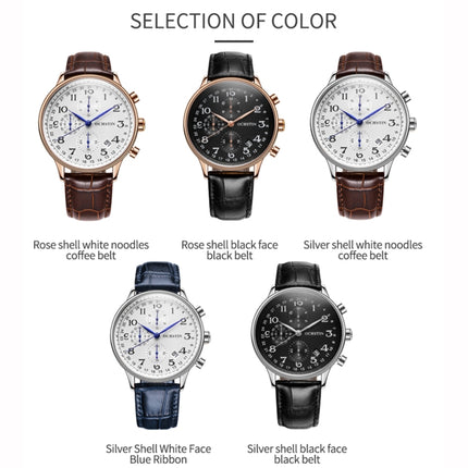 Ochstin 6050C Multifunctional Quartz Men Leather Watch(Silver+Coffee)-garmade.com