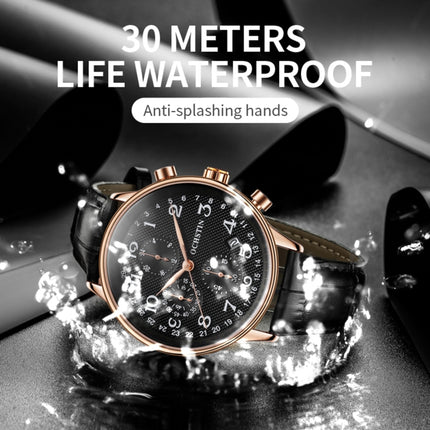 Ochstin 6050C Multifunctional Quartz Men Leather Watch(Rose Gold+Black)-garmade.com