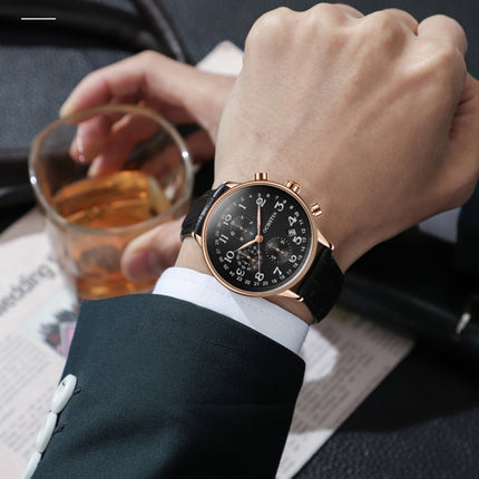 Ochstin 6050C Multifunctional Quartz Men Leather Watch(Silver+Coffee)-garmade.com