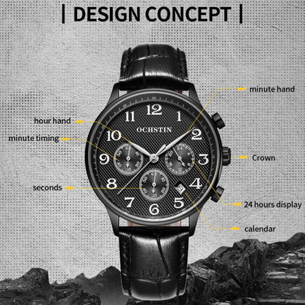 Ochstin 6050E Multifunctional Quartz Men Leather Watch(Rose Gold+Coffee)-garmade.com