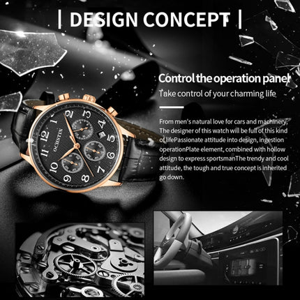 Ochstin 6050E Multifunctional Quartz Men Leather Watch(Rose Gold+Coffee)-garmade.com
