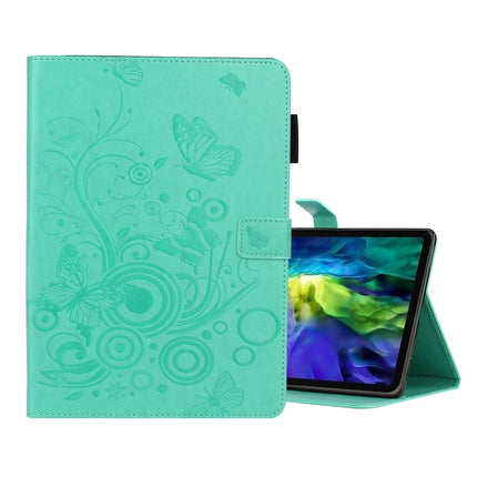 For iPad Pro 11 (2020) Butterflies Embossing Pattern Horizontal Flip Leather Tablet Case with Holder & Card Slot(Green)-garmade.com
